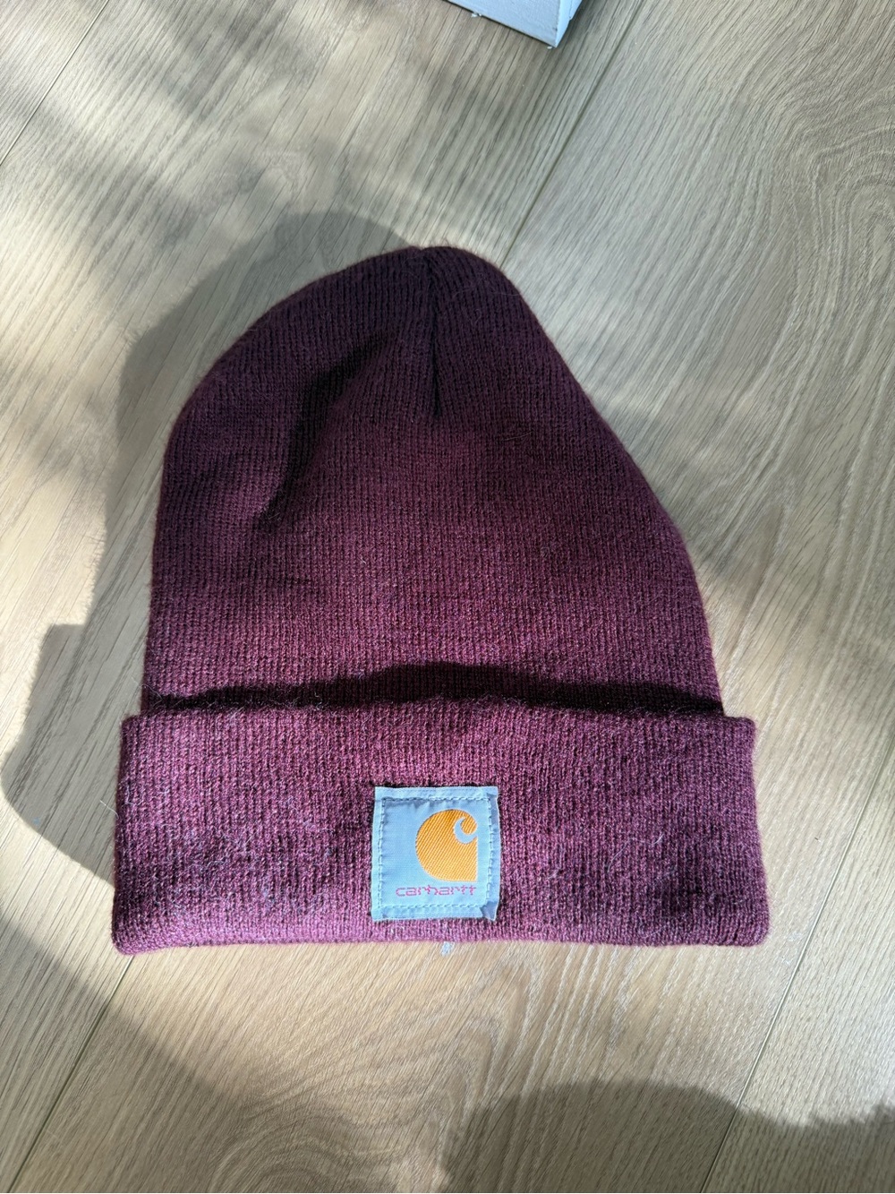 Carhartt Burgundy Fold Cuff Beanie with Logo Patch